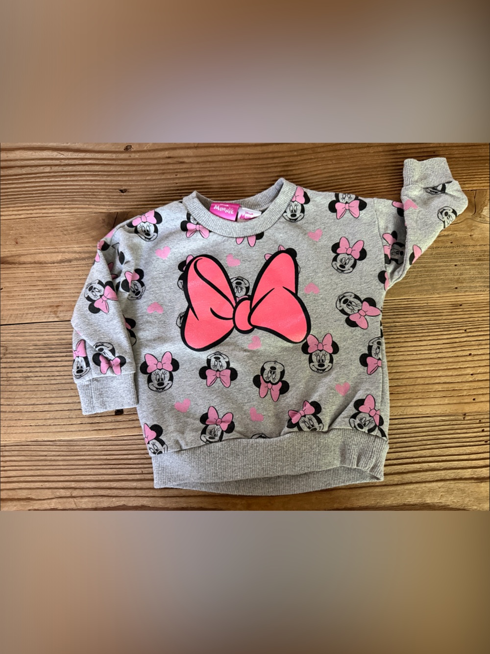 Disney Gray Sweatshirt with Pink Minnie Bow Print